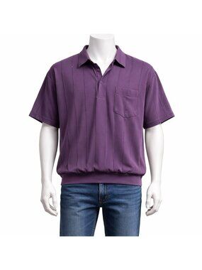 LD Sport Polo Shirt Mens Size Large Purple Short Sleeve Banded Waist Comfy